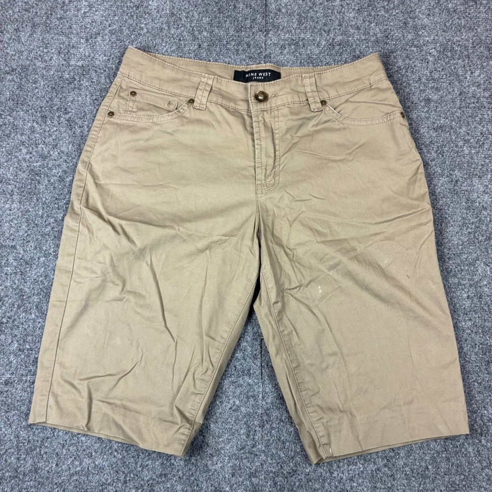 Nine West Jeans Khaki Bermuda Shorts Tan Womens Size 6/27 Stretch Casual‎
